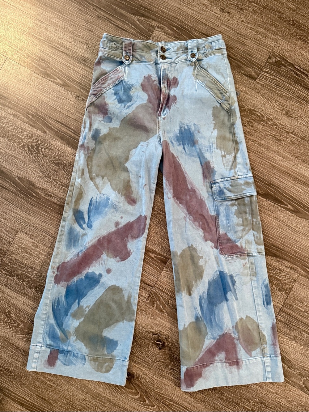 Pilcro Wide Leg Relaxed Paint Brush Stroke Dye Pants